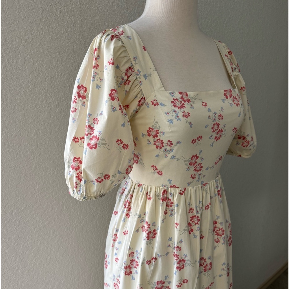 WAYF Whisper Cottage-Core‎ Square Neck Back Tie Ivory Floral Print Ivory Sz S - Picture 3 of 16